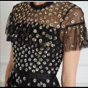 Needle and Thread black dress with gold sequins